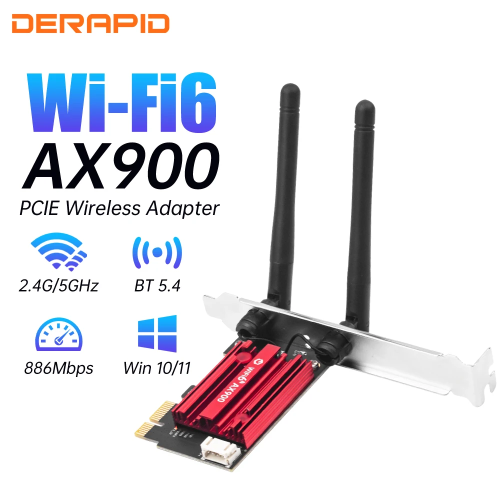 WiFi 6 Network Card PCIe X1 Dual-Band Wireless 2.4G/5GHz 5.4 Wi-Fi6 Bluetooth High Speed Antennas for Windows 10/11 Desktop PC