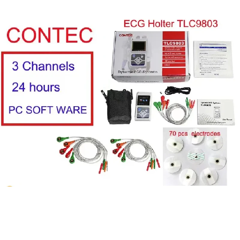 

Genuine CONTEC TLC 9803 3 Channels ECG Holter, EKG Holter, Dynamic ECG Monitor System, 24 hours ECG Recorder TLC9803