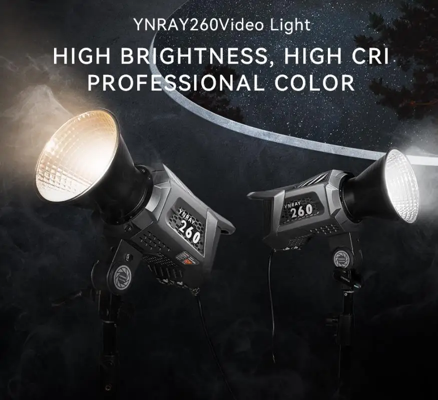 YONGNUO YNRAY260 COB 야외 LED 비디오 조명, 15000LUX 보웬스 마운트 스튜디오 램프, 전원 어댑터 포함, 브이로그 영화 유튜브용, 250W