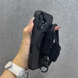 Deluxe Magnetic Fold Stand Case with Plush Strap and Lanyard Keychain - iPhone 12 Pro (Black)