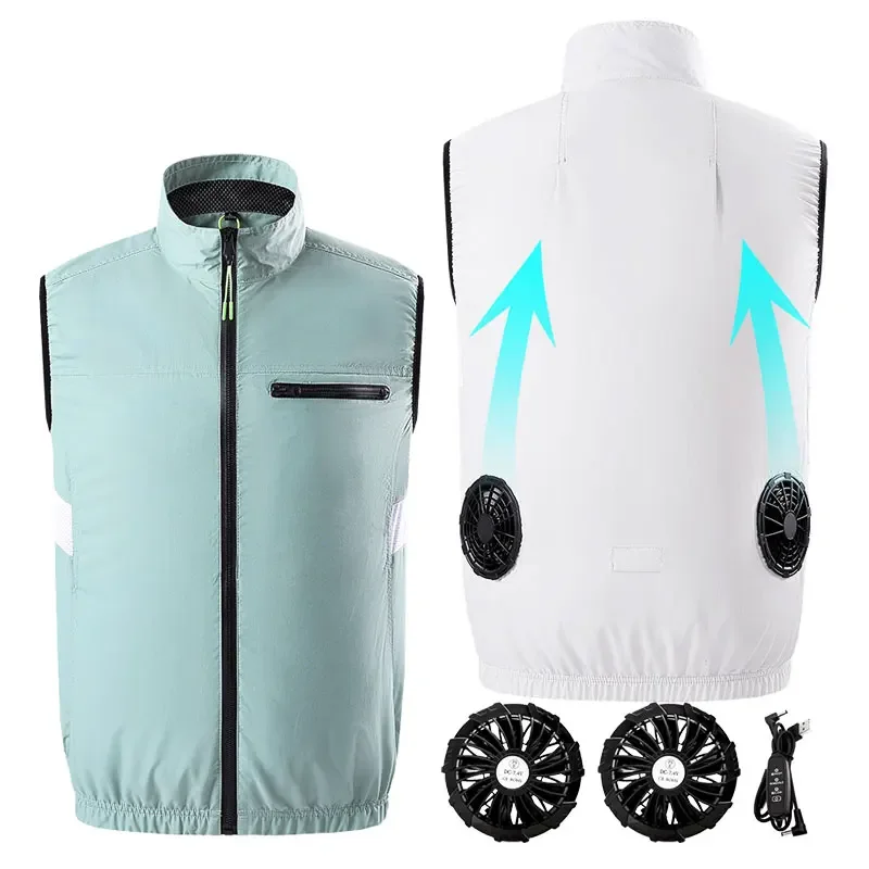 Men's Summer Vest Fan Air-conditioning Clothes USB Charging Cooling Sleeveless Jacket Work Shirt Outdoor Camping Fishing Hiking