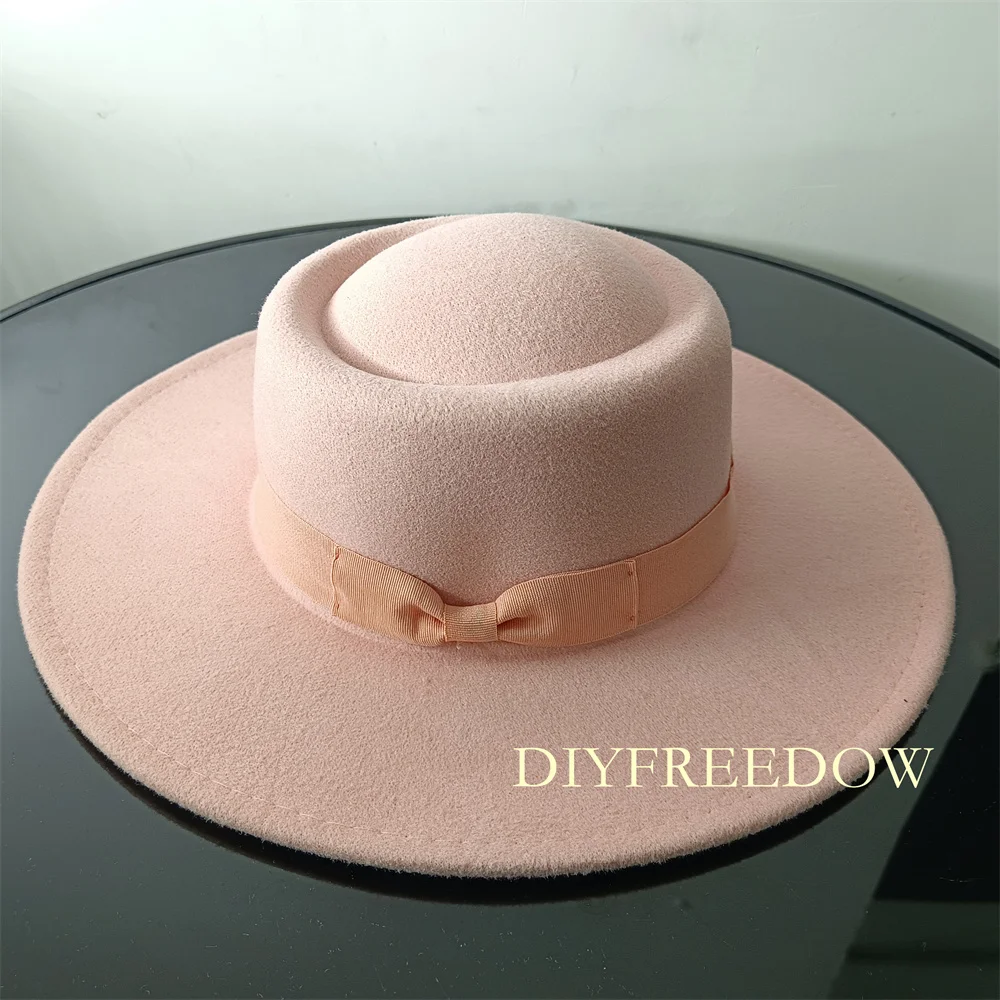 Fedora Hat for Women Men Flat Top Concave Design Autumn Winter Bow Tie Jazz Wide Brim Panama