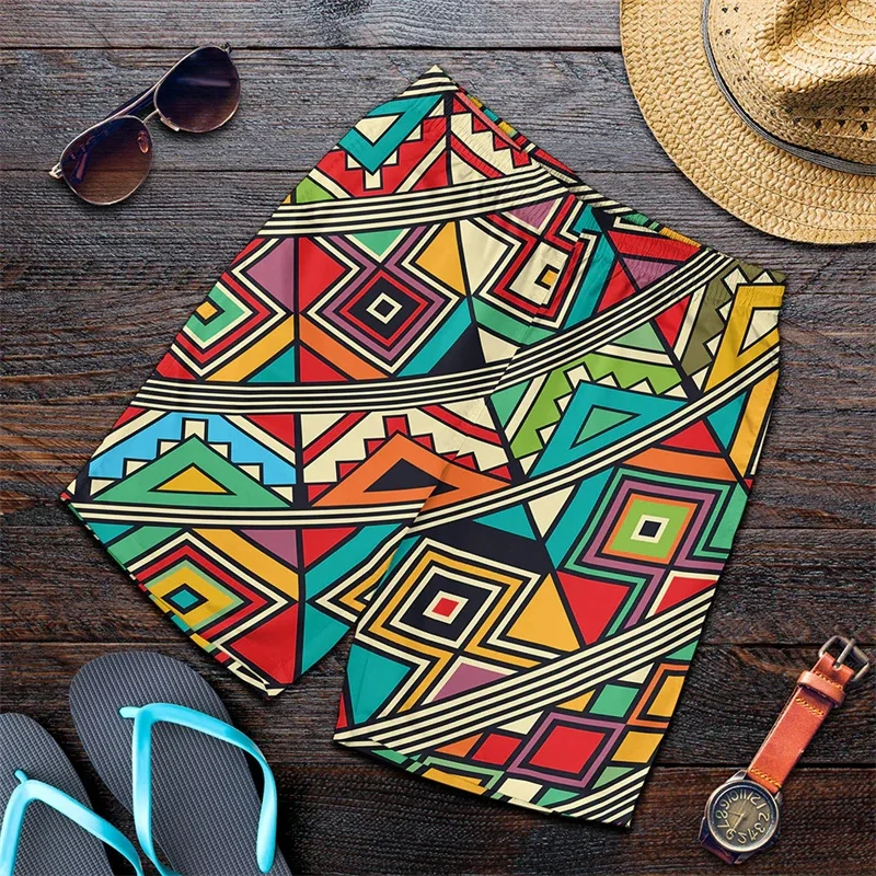 3D Printing African Ethnic Stripe Short Pants Men Women Exquisite Pattern Swim Trunks Summer Hawaiian Oversized Beach Shorts 5