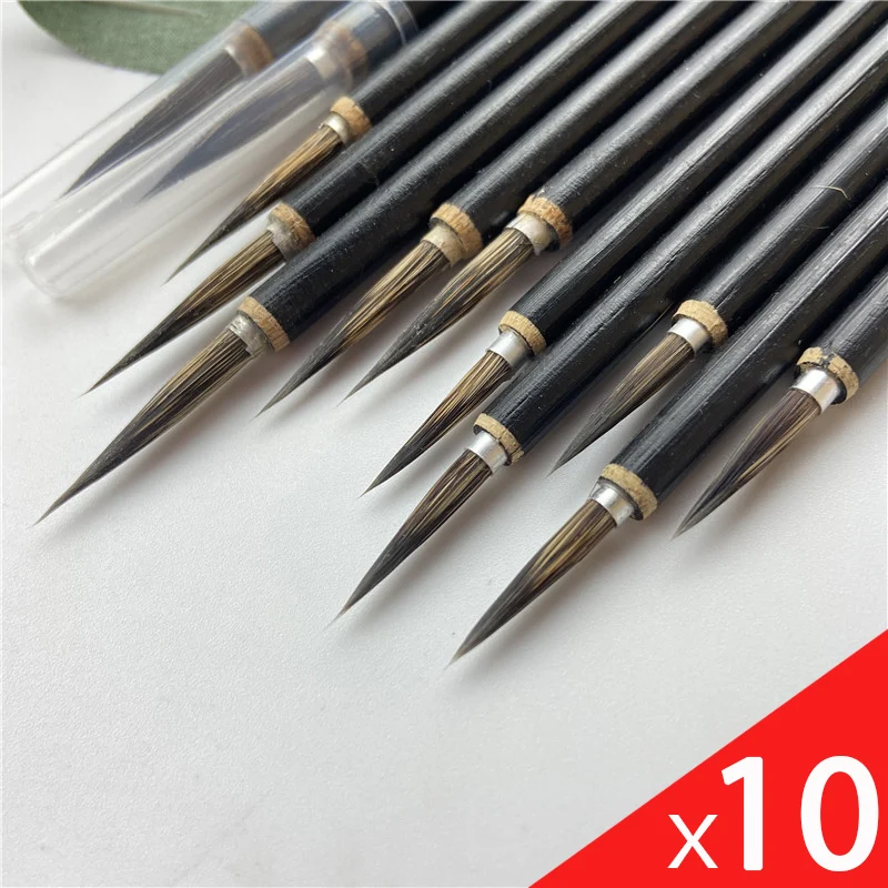 Paint Brush Calligraphy Brush Long Hair Hook Line Pen Bamboo Handle Chinese Painting Brush Xiaokai Regular Script Writing Brush Gongbi Fine Line Pen 10 Pcs