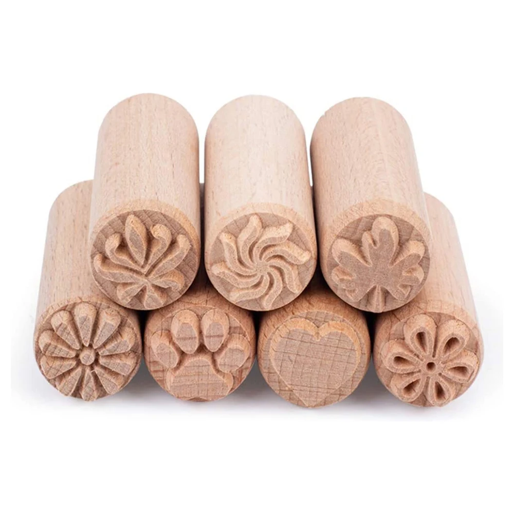 Wood Embossing Stamp Pottery Tool Wooden Mixed Pattern Printing Block