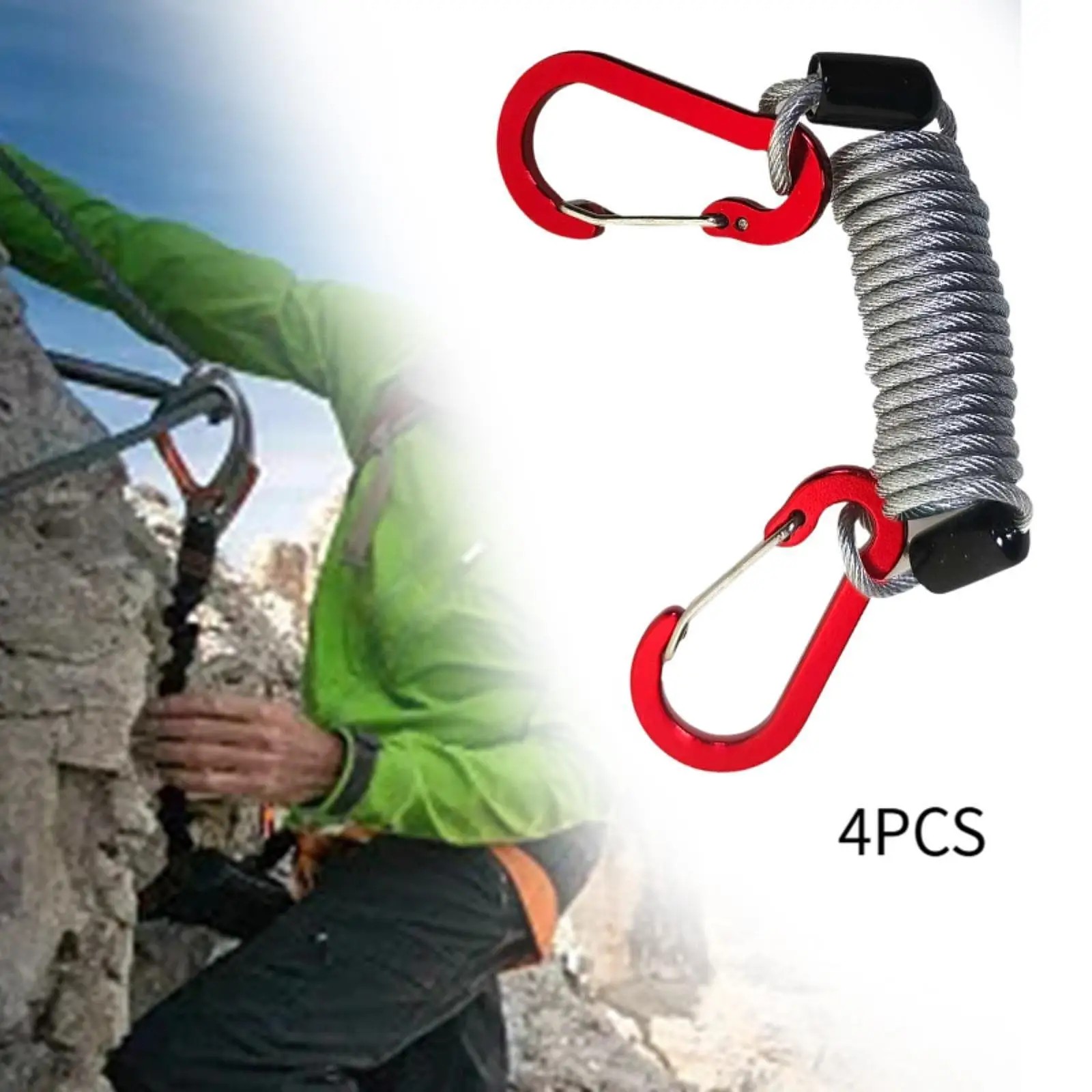 4x Fishing Lanyards with Carabiners Steel Wire Leash Fishing Tackle Boxes Tool Accessories Security Leash Fishing Rod Holder