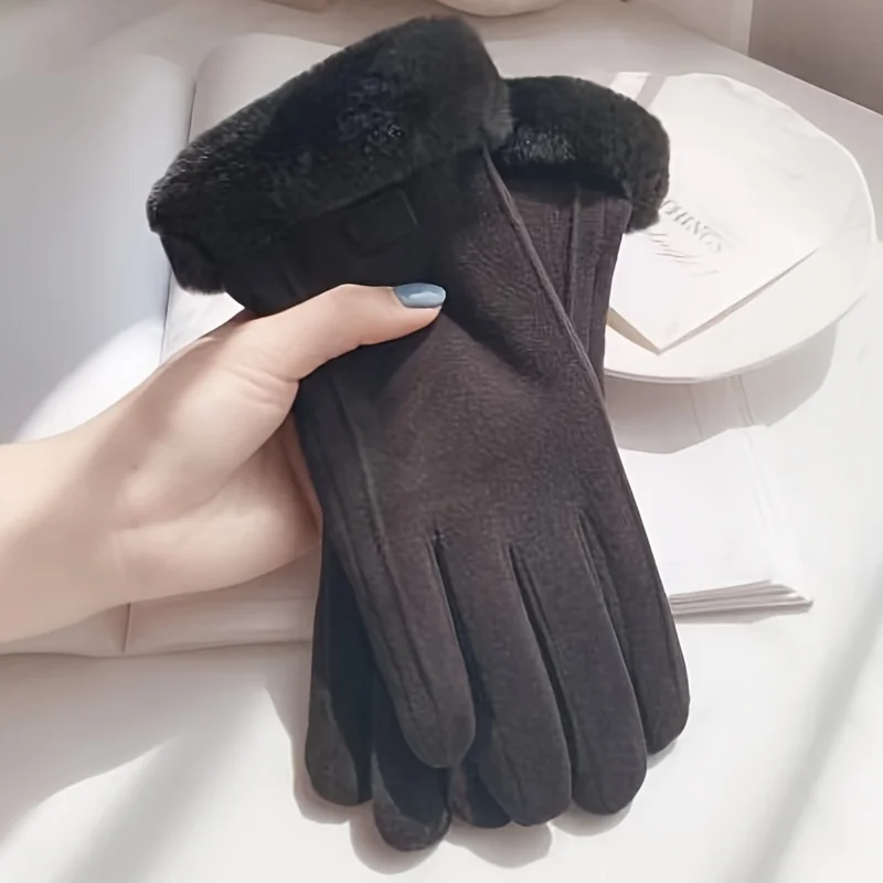 Women Touch Screen Gloves Fashion Mittens Autumn Winter Warm Thin Cashmere Solid Cycling Drive Suede Fabric Elegant Windproof - 5
