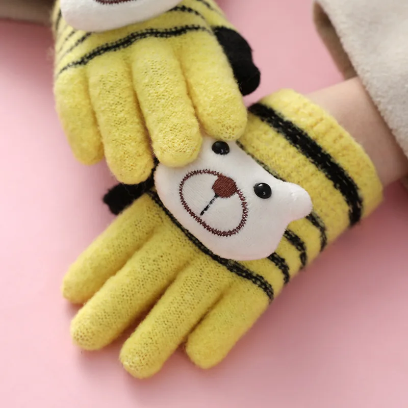 Winter Gloves Kids Warm Cartoon Bear Rabbit Thick Knitted Gloves for Baby Toddler Girl Boy Cute Full Finger Children Glove 유아장갑
