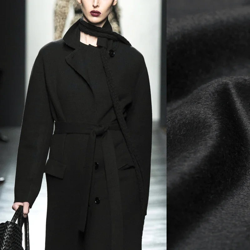 

150CM Wide 900G/M Weight Double Faced Thick Black Vicugna Wool Modal Fabric for Winter Spring Jacket Overcoat Dress J118
