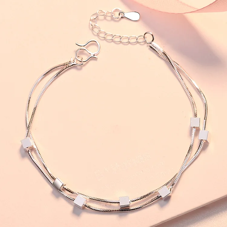 Hot 925 Sterling Zilveren Elegante Vierkante Ketting Armbanden Voor Vrouwen Mode Originele Sieraden Bruiloft Accessoires Feest Vakantie Cadeau