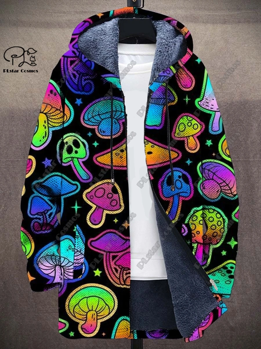 Stampa 3D Retro Series Colorful Art Print Composite Grey Velvet Hooded Zipper Jacket Winter Velvet Unisex Warm Jacket X-2