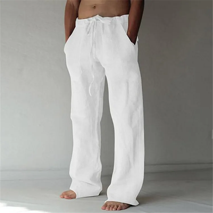 Casual Men's Cotton Linen Pants Fashion Solid Pocket Drawstring Baggy Trousers Comfort Loose Wide Leg Pant Streetwear Sweatpants wide leg pants