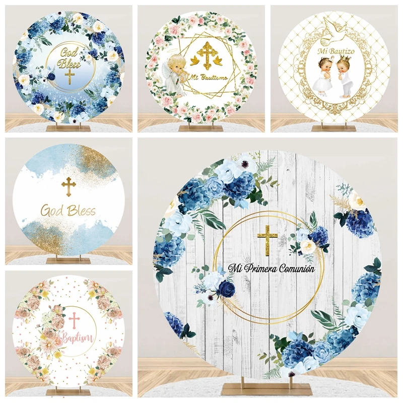 Mi Primera Comunion Floral Girl Baptême Toile de Fond Ronde