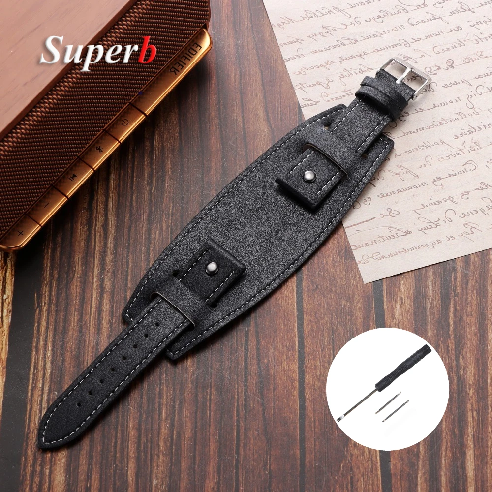 Vintage Leather Watchband in Black or Brown - Premium Men's Watch Strap Accessory