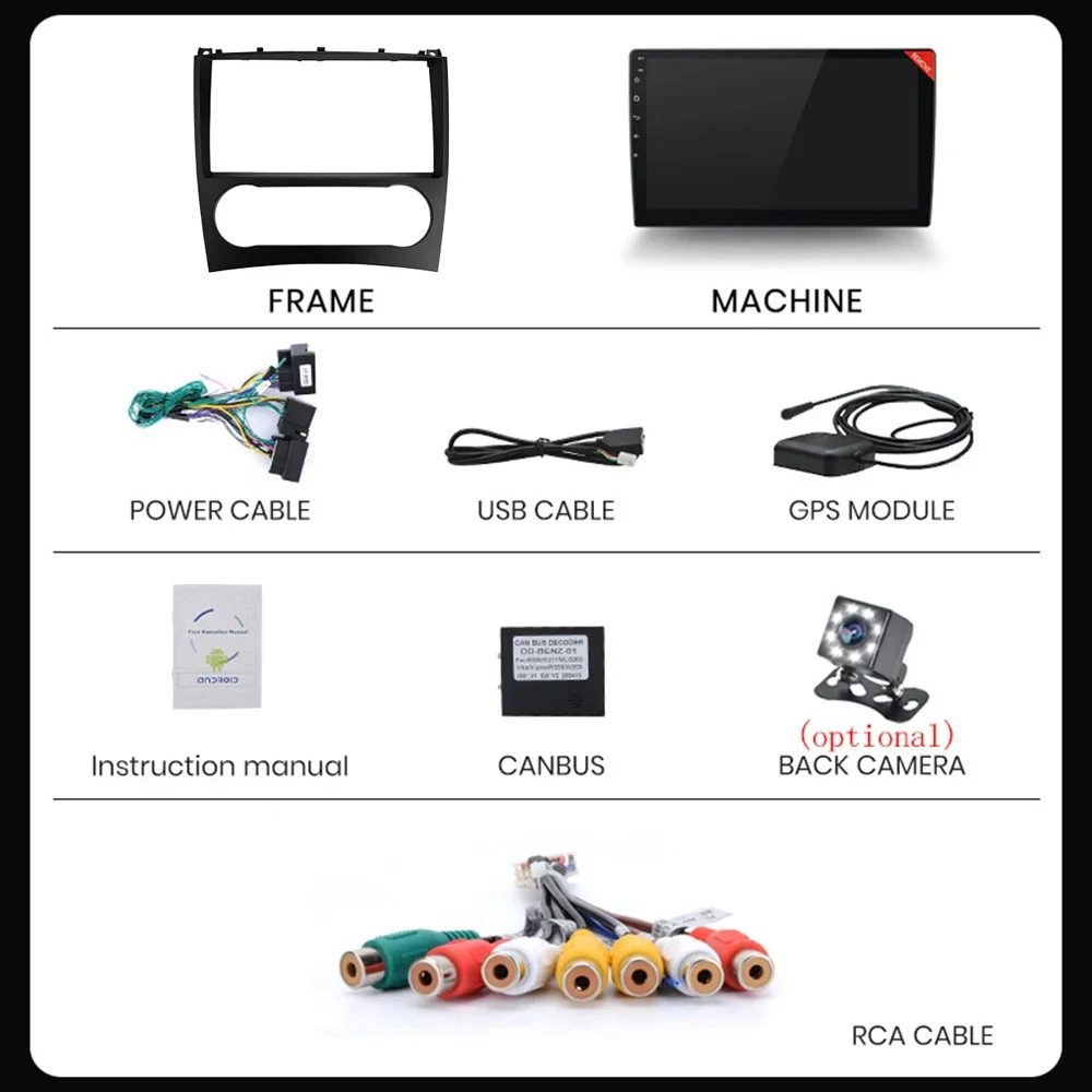 AI Voice 2 din Android Auto Carplay Car Radio for Mercedes Benz C Class W203 2005-2009 C200 C230 C240 C320 C350 CLK W209 GPS