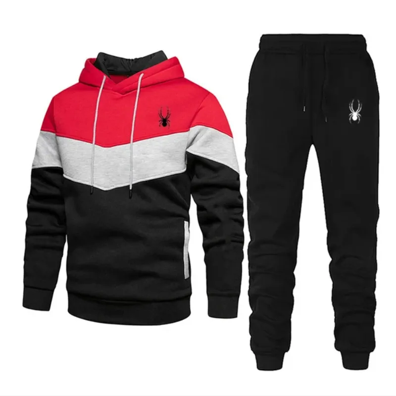 Men's 2-piece sportswear, long sleeved hooded sweatshirt and running pants set, spring and autumn casual sportswear