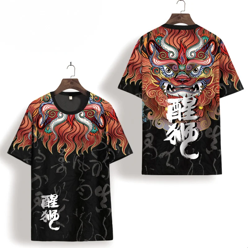 

Футболка мужская с коротким рукавом, оригинальная Роскошная ажурная однобортная рубашка в китайском стиле, с 3D принтом, большие размеры, лето