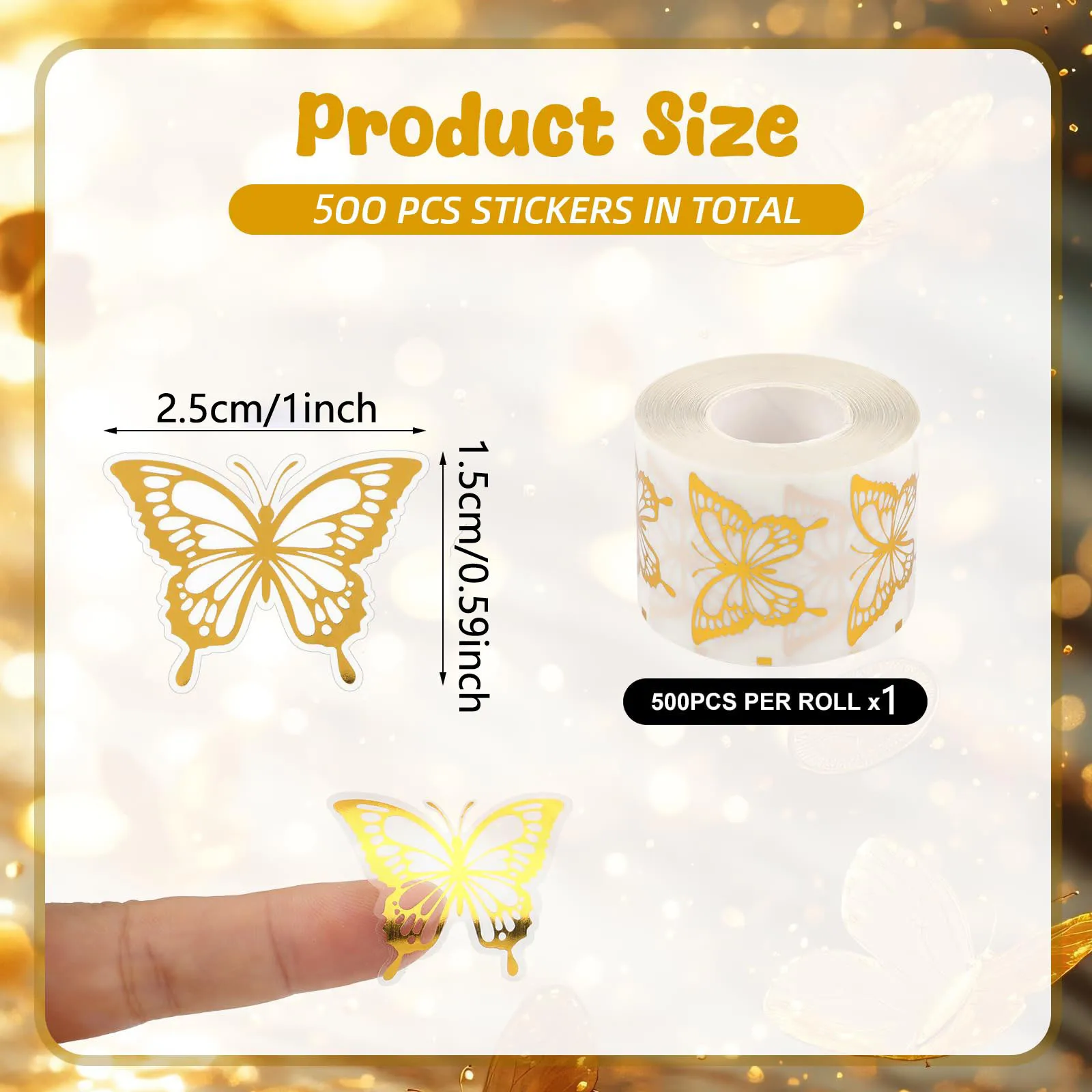 500Pcs 골드 나비 스티커, 골드 호일 봉투 씰 스티커, 결혼식 초대장용 봄 나비 라벨 스티커, 1 인치