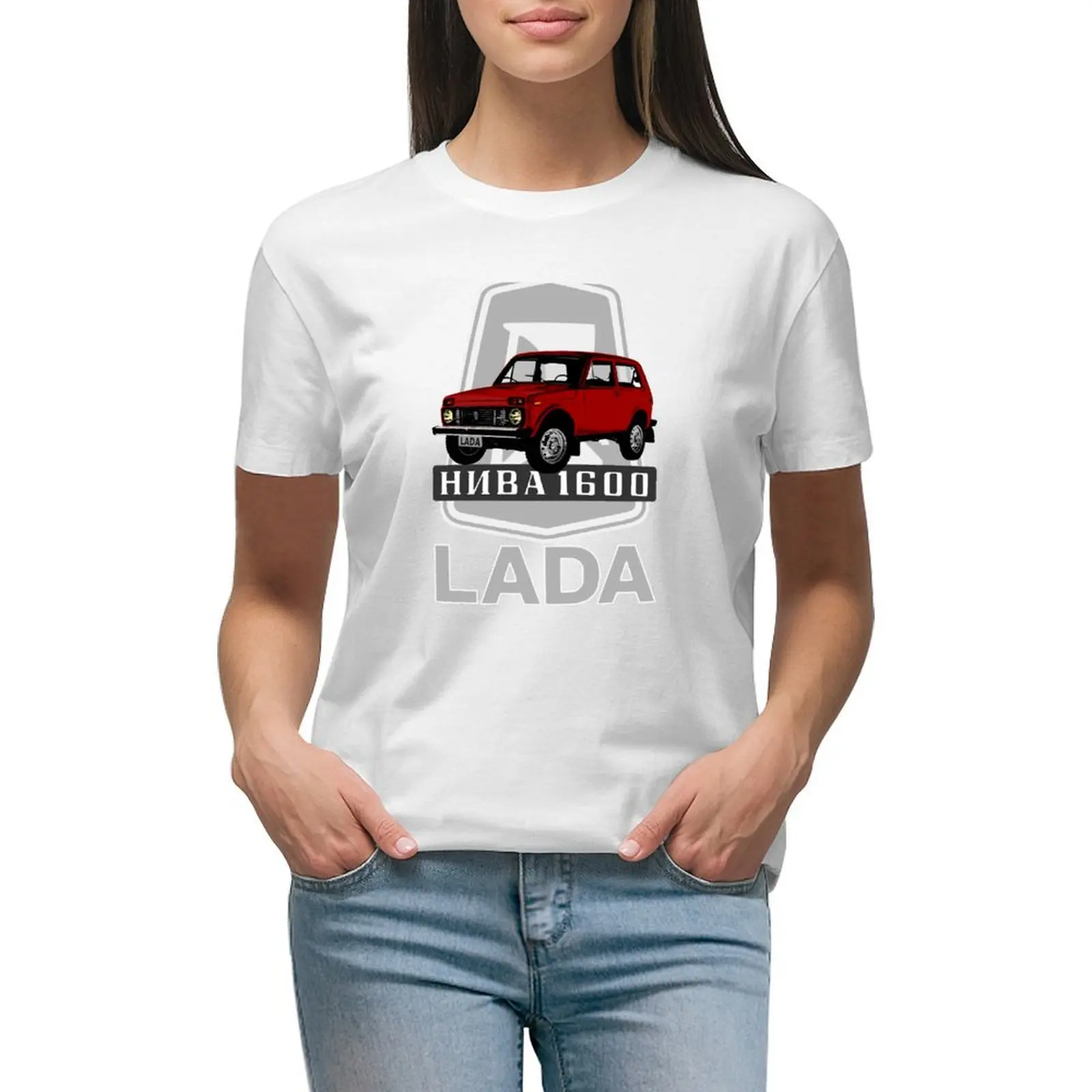 

Lada Niva 1600 Logo (red on black) T-shirt plus size tops animal print shirt for girls t shirts for Womens