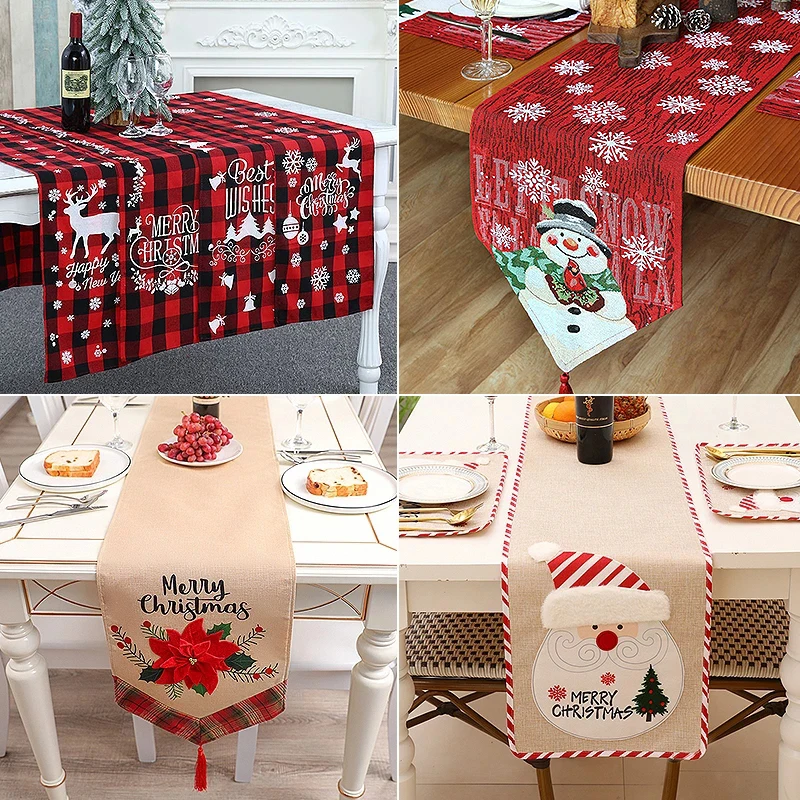 Christmas Table Runners Red Black Stripe Tablecloths Wedding Theme Party Christmas Table Cover New Year Party Xmas Decor