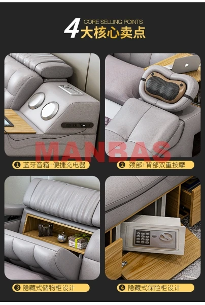 King/Queen Size Tech Smart Bed Ultimate Camas Multifunctional TATAMI Massage Beds Genuine Leather Upholstered Bed with Audio