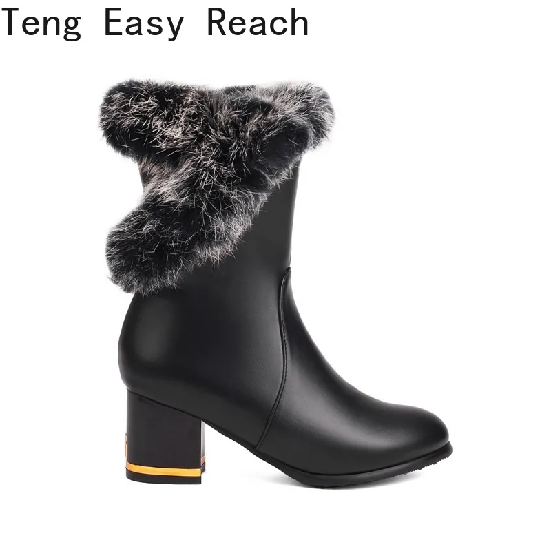 Winter True Fur Warm Women's Boots Fashion Zipper High Heels Women's Plush Ankle Boots Street Style White Ankle Boots for Women