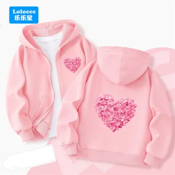 Girls Floral Heart Print Jacket Cartoon Fashion Casual Long Sleeve Tops Outerwear Toddler Autumn Wear Cute Zipper Hoodies  AXMG1