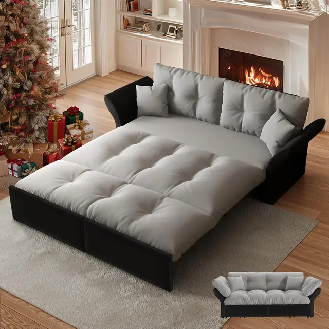 74.8' Queen Velvet Pull Out Sofa Bed, Luxury Futon Couch for Living Room, Office, RV (Grey)