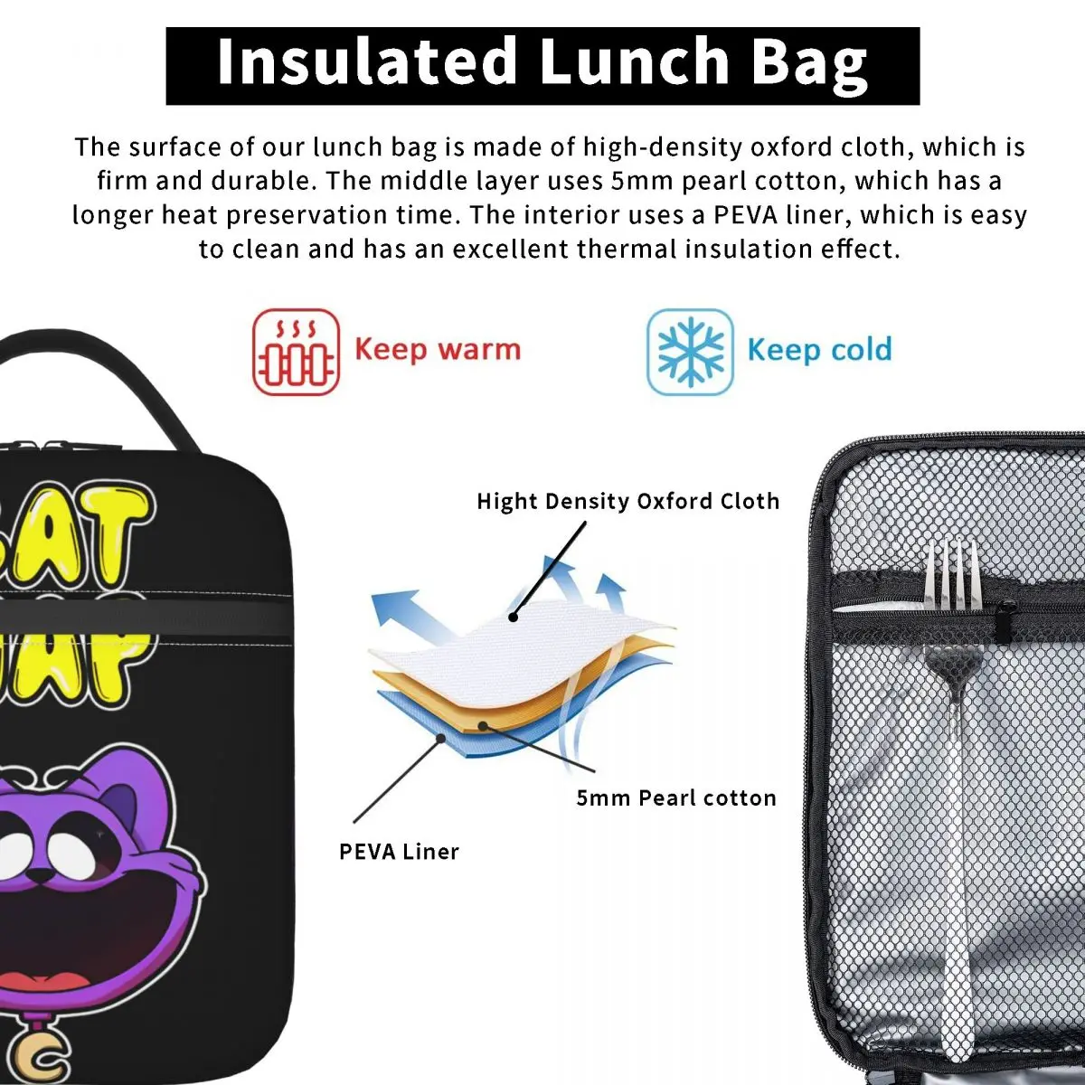 Insulated Lunch Bag Catnap Smiling Critters Face Merch Lunch Food Box Fashion Cooler Thermal Bento Box For School
