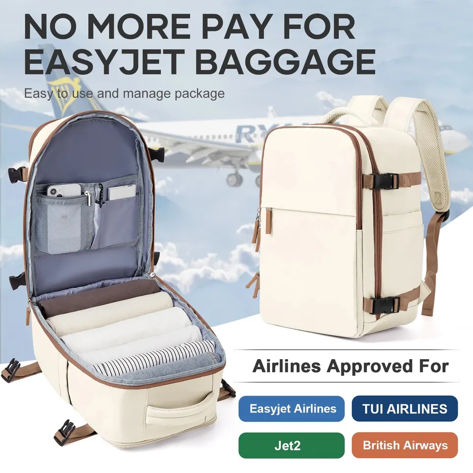 Zaino Da Cabina 40x30x20 Per Wizz Air E Vueling – Borsa Per Laptop 15.6'' Con Tasca Portabagagli, Leggero Oxford