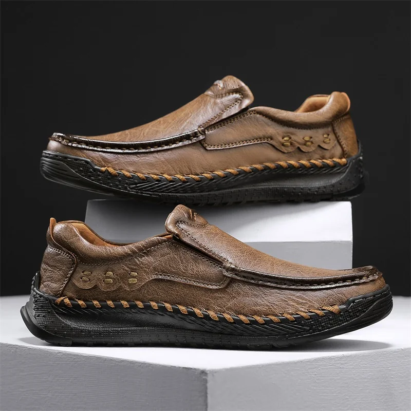 Outdoor Leather Men Sneakers Slip on Casual Shoes Handmade Man Walking Shoes Light Loafers Moccasins Comfortable Hiking Footwear 4