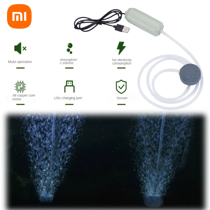 Xiaomi Aquarium Oxygen Air Pump Fish Tank Usb Silent Air Compressor Aeratore Portatile Mini Small Oxygenator Accessori Per Acquari