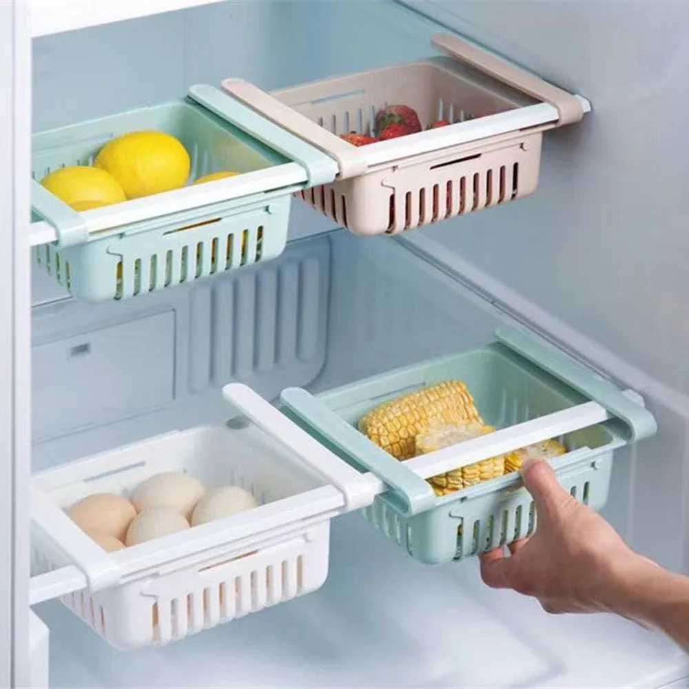 1Pc Refrigerator Storage Basket Flexible Expandable Fridge Organizer Drawer Storage Rack Fresh Box Freezer Box