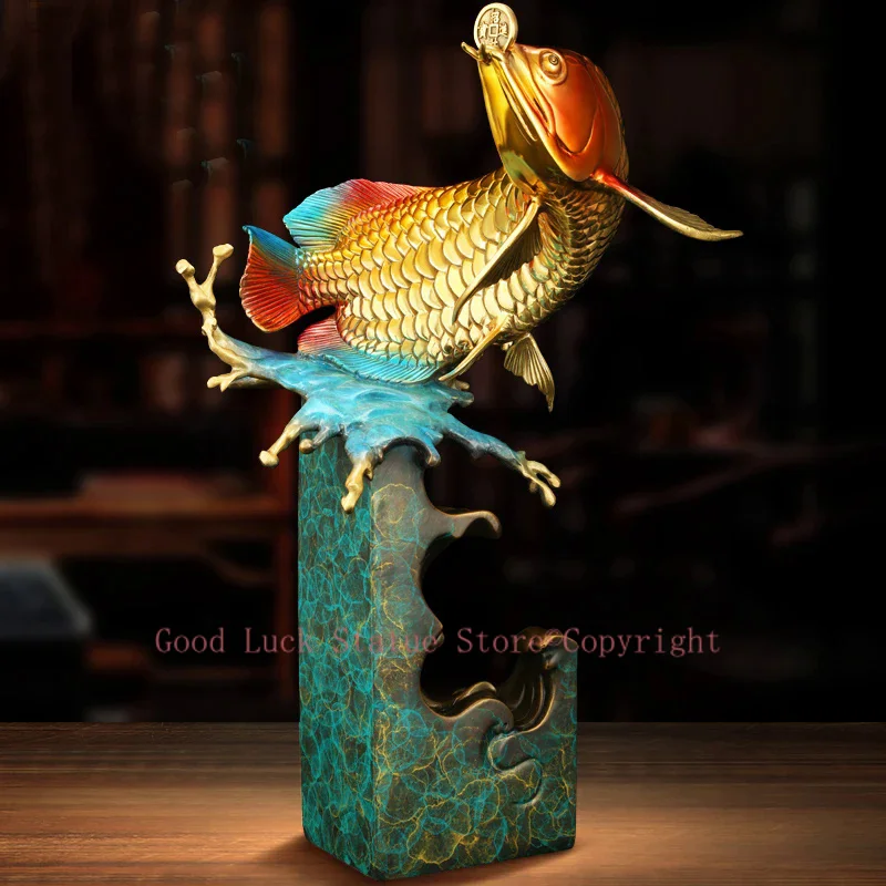 

2024 high grade Good luck Dragon golden Fish Wealth Arowana HOME OFFICE BAR CLUB decoration bring wealth money bronze Sculpture