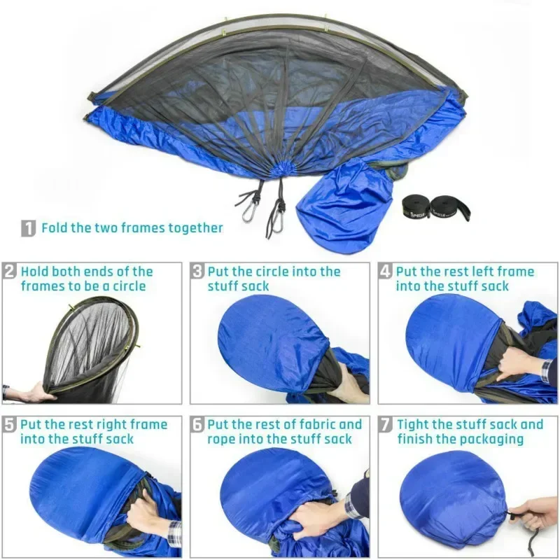 Pop-Up Portable Camping Hammock with Mosquito Net and Sun Shelter,Parachute Swing Hammocks Rain Fly Hammock Canopy Camping Stuff 6