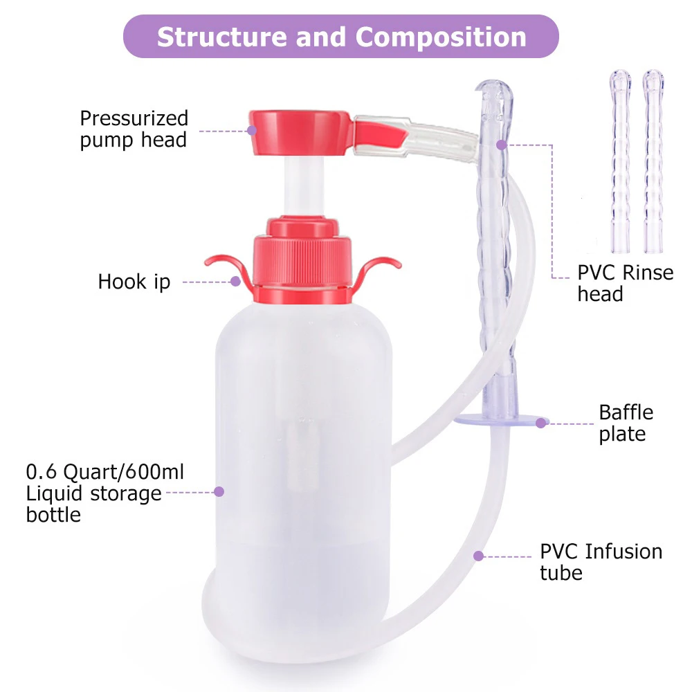 300/600ML Plastics Bottle Silicone Bidet Vaginial Anal Enema Plug Douche Cleaner