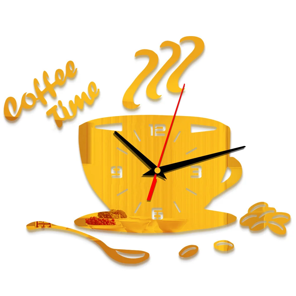Creative Coffee Wall Clock Modern 3D Mirror DIY Wall Clocks Stickers Home Kitchen Wall Decorations Best Gifts For Coffee Lover