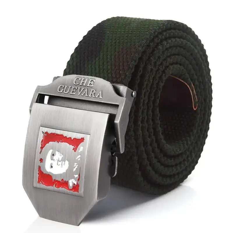 SupSindy Men Canvas Belt Che Guevara Metal Buckle Army Military Tactical Belts For Men Fashion Jeans Waistband Male Strap Black