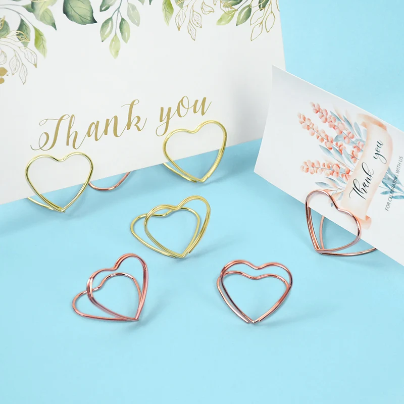 Double Heart Shape Metal Place Card Holders Table Placecard Holder Photo Clip Card Stand Wedding Banquet Heart Message 30pcs
