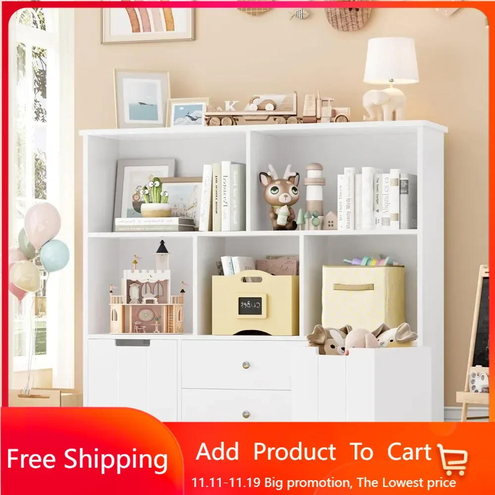 Toy Storage Organizer with 4 Drawers, Toy Organizers and Storage with Concealed Wheels and 5 Cubbies