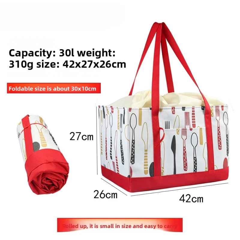 Japanese Style Supermarket Large Handheld Shopping Insulated Bag Oxford Cloth Drawstring Insulated Pack Foldable Picnic Pack