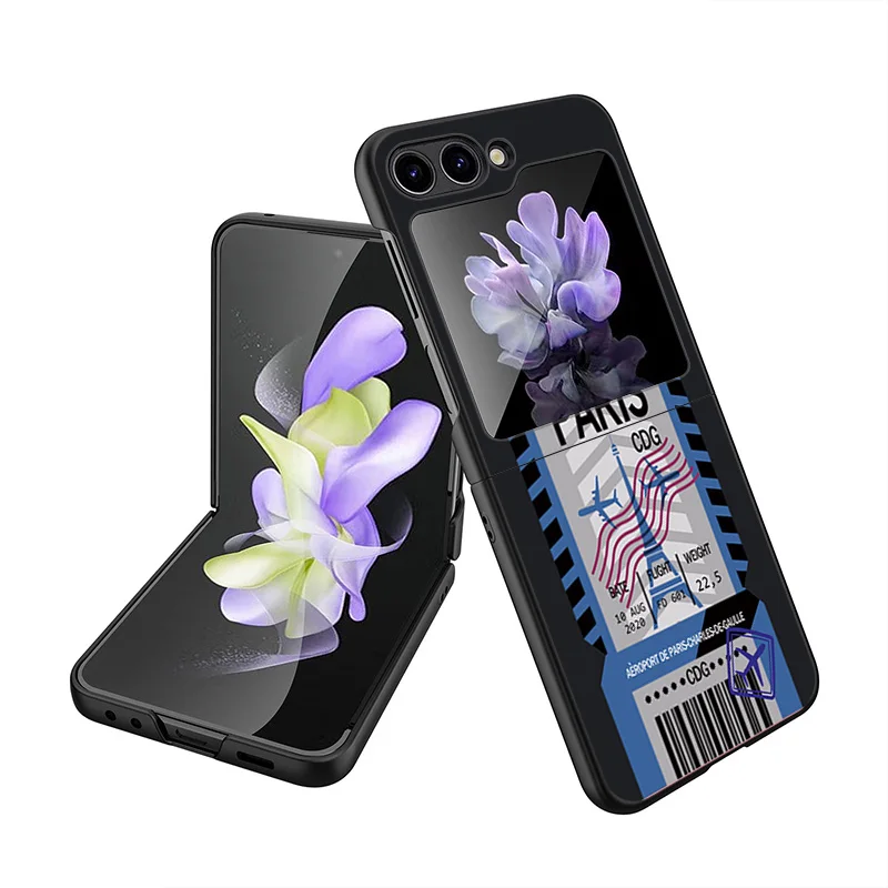 Custodie Rigide Nere Anti-Goccia Per Samsung Galaxy Z Flip5 5G Flip4 Flip3 Zflip 5 4 Paris Seoul Tokyo Travel Ticket Label Cover