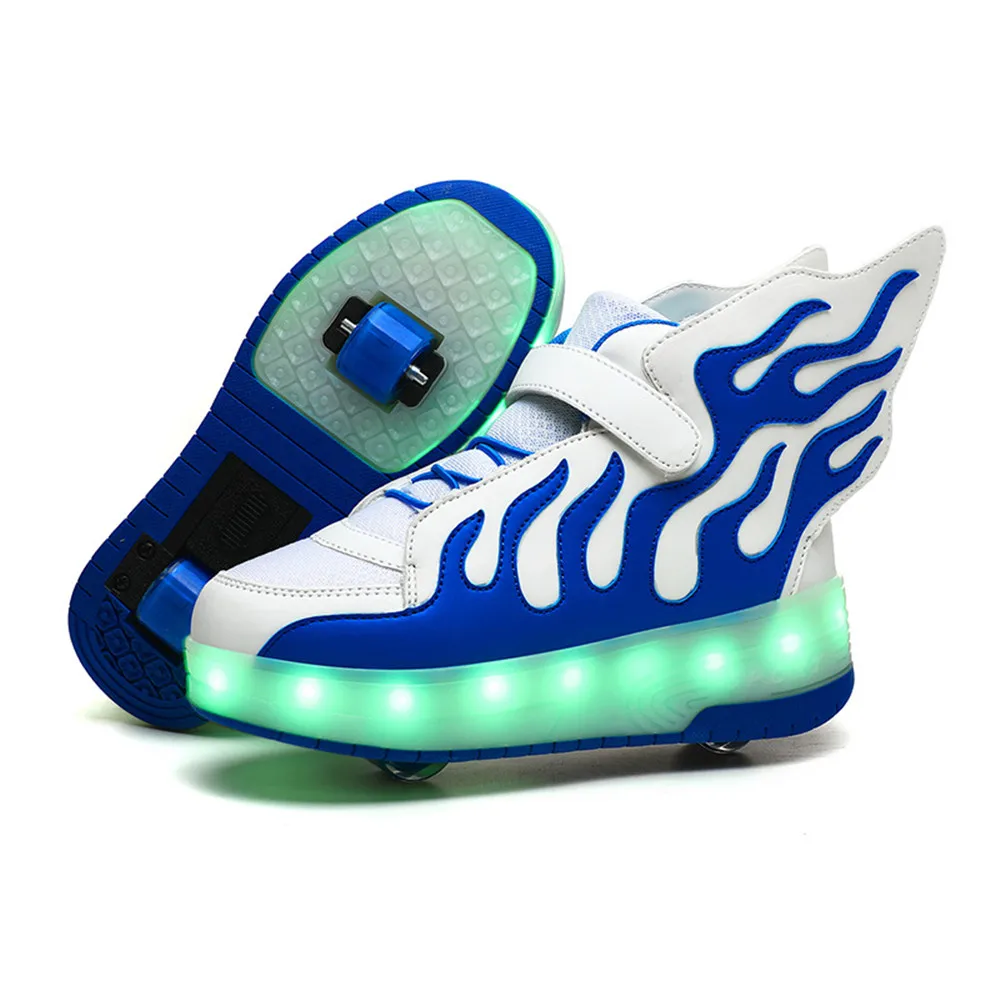 Children Sneakers  2022 New Red Blue USB Charging Remote Control Led Shoes for Girls Boys Kids Roller Skate Shoes With Wheels