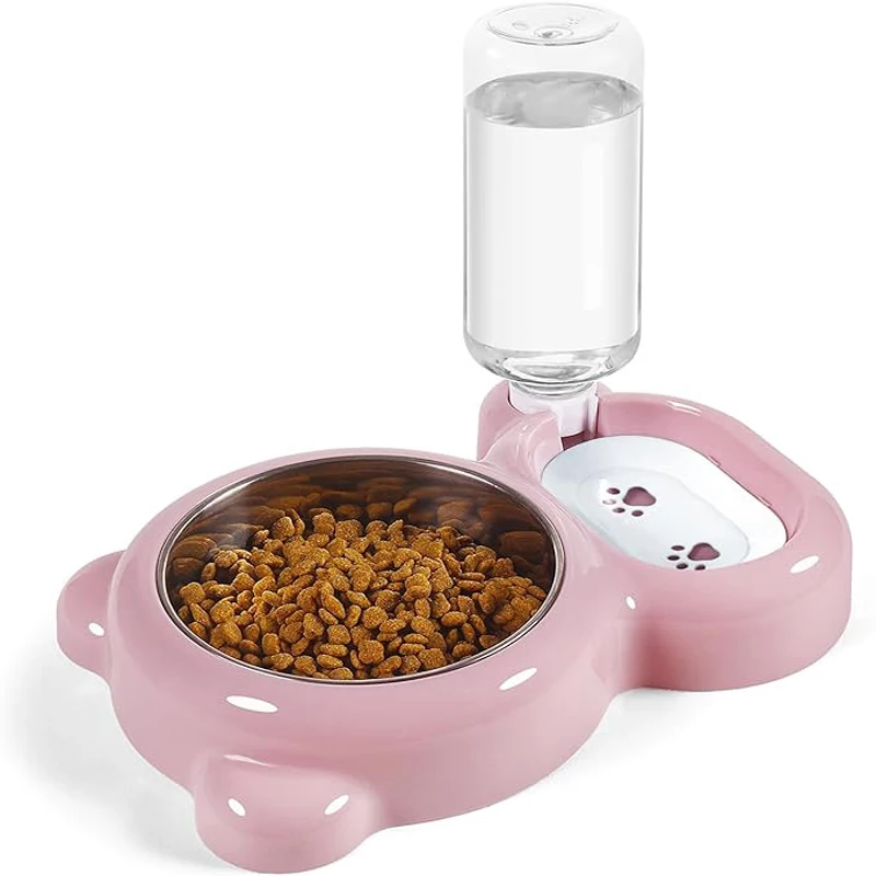 

Dog Bowl Cat Feeder Bowl With Dog Water Bottle Automatic Drinking Pet Bowl Cat Food Bowl Pet Stainless Steel Pet Cat Accessories