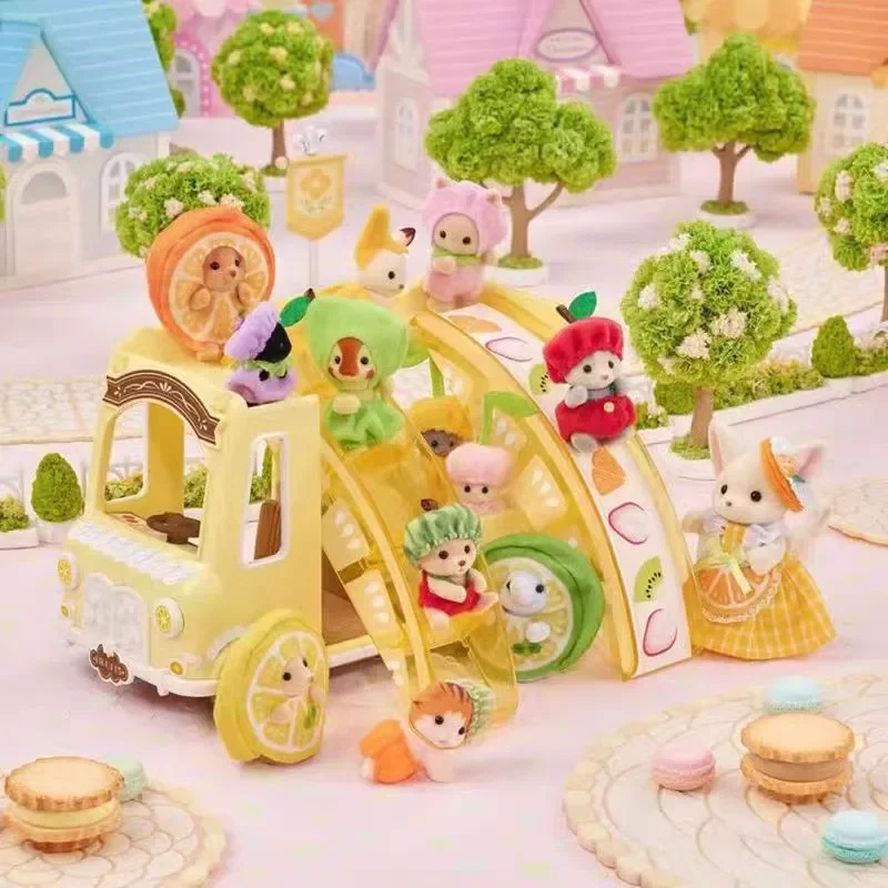 Original Sylvanian Families Kawaii Children Toys Anime Figure baby fruit busCollectible Doll Birthday Gift For Gril