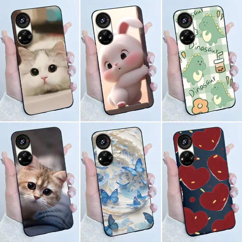 Cute Cartoon Soft Silicone Protective Phone Case - Black