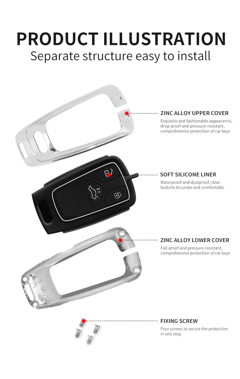 Portachiavi in metallo con telecomando per auto portachiavi per Audi A4 B9 A5 A6 8S 8W Q5 Q7 4M S4 S5 S7 TT TTS TFSI RS supporto senza chiave 13 Portachiavi in metallo con telecomando per auto portachiavi per Audi A4 B9 A5 A6 8S 8W Q5 Q7 4M S4 S5 S7 TT TTS TFSI RS supporto senza chiave - S78320963473849a7953d361a9b29a0c9U