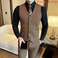 S-7XL High-end Brand Solid Color Elastic Men's Casual Business Vest Groom Wedding Suit Party Waist Coat 5