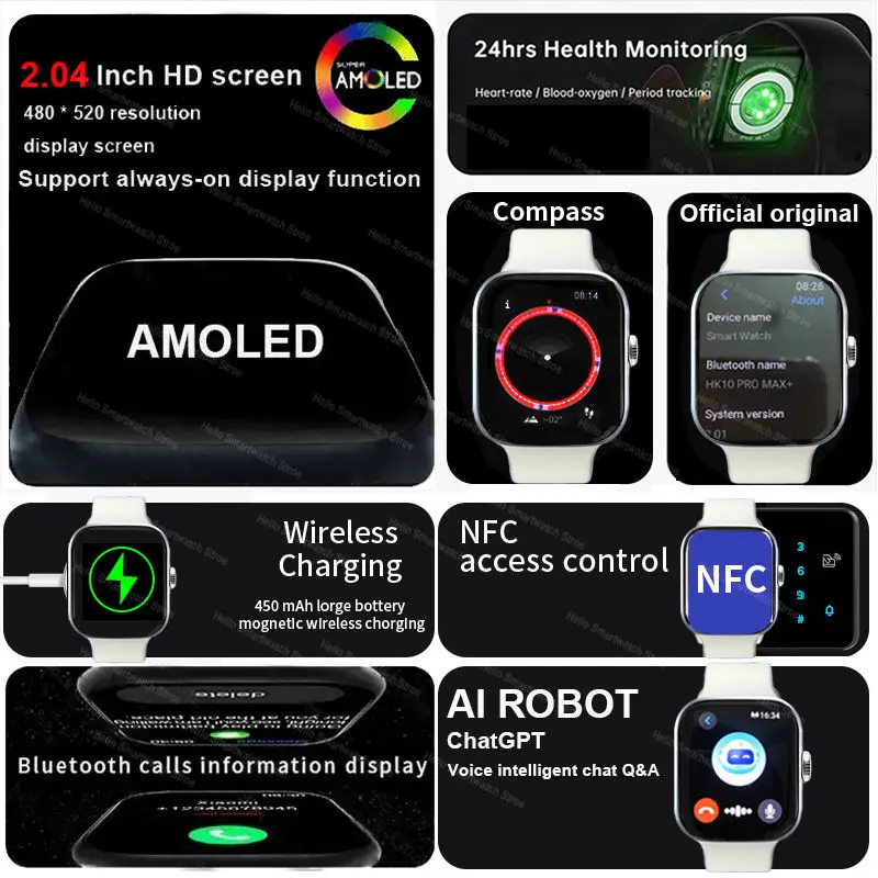 HK 10 Pro MAX Plus Smart Watch Series 10 46mm HD AMOLED 4G ROM Bluetooth Network Call AI Robot Clock NFC Compass Smartwatch 2025 3