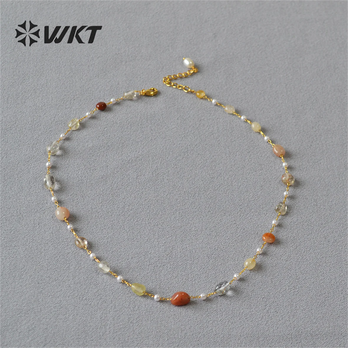 WT-N1419 Lucky handmade 16inch long choker necklace Natural Amethyst stone beads rosary chain necklace INS Hot necklace